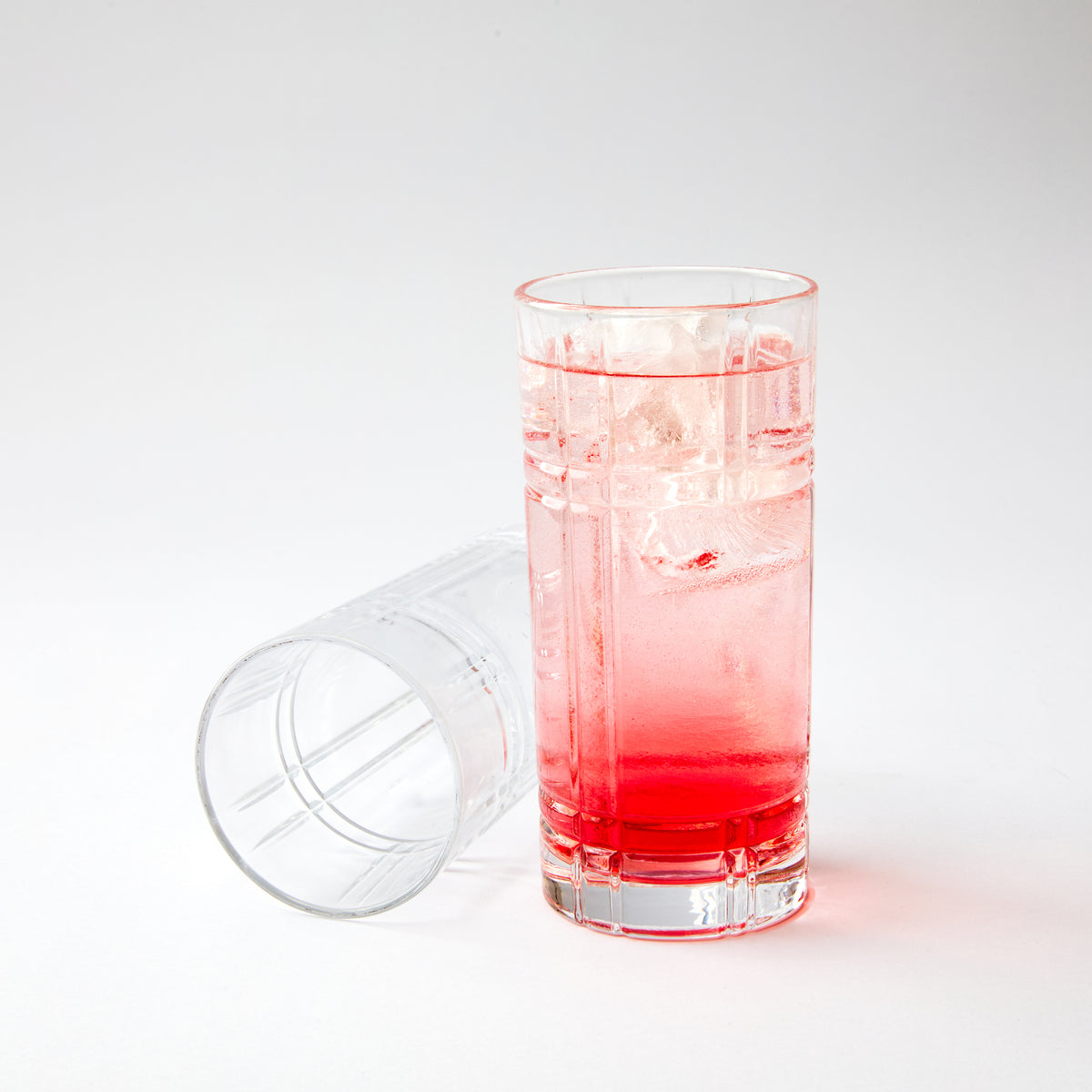 2x Long Collins Nio-Cut Glass