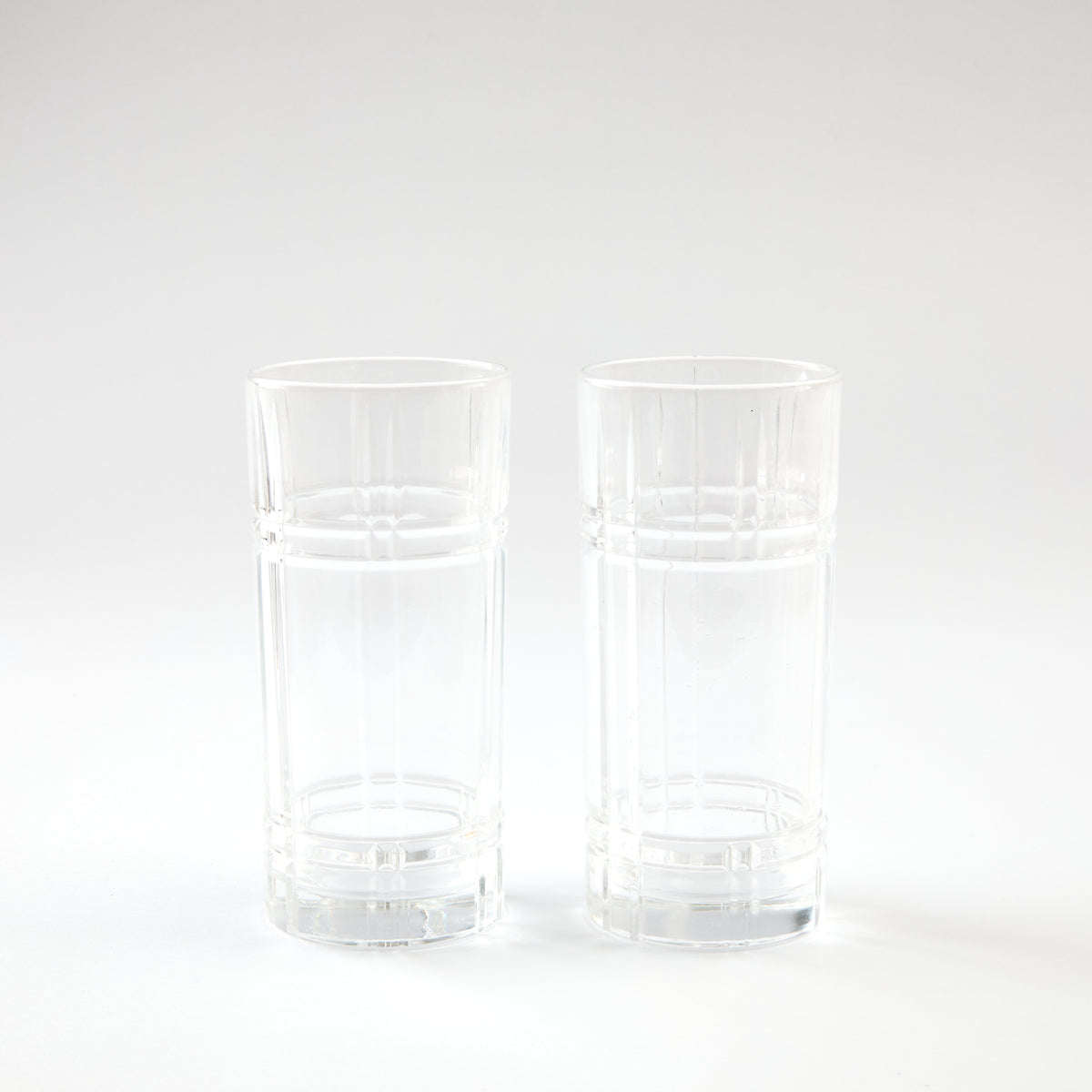 2x Long Collins Nio-Cut Glass