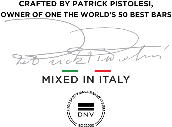 NIO Cocktails master mixologist signature of Patrick Pistolesi, mixed in Italy and certified as quality food by DNV